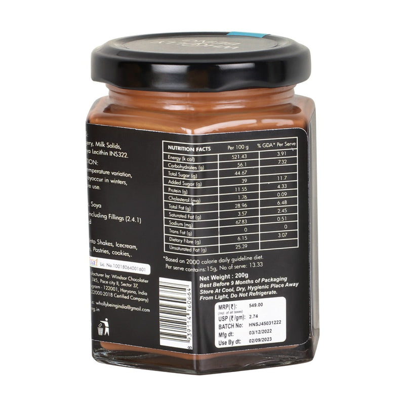 Hazelnut Cocoa Spread(200 Grams) with Jaggery (45% Nuts) No Added Oil, No preservatives , Trans Fat Free, High in Protein & Iron