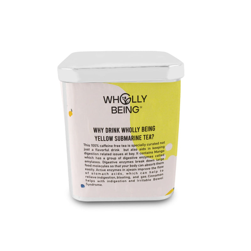 Wholly Being Yellow Submarine Tea(caffeine free) for kids for better digestion with Freeze dried Alphonso Mango, Freeze dried Blueberry, Fennel, Cinnamon, Ajwain, Ginger (20 tea bags)