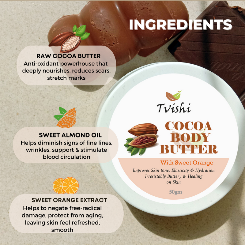 Tvishi Handmade Cocoa Body Butter  Dry skin I Intensely nourishing Cocoa body butter I Normal to Dry Body skin ( Hand to foot) I Soothes itchy, dry skin for Kids & Adults