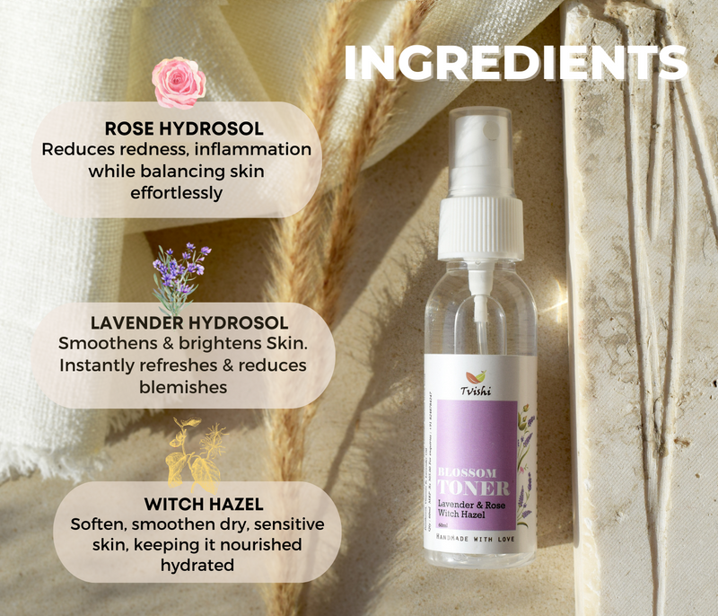 Tvishi Handmade Blossom Toner (60 ml) I Instantly refreshing Face mist, Oil & Acne control,  I All skin types I Hydrates & soothes sensitive skin, Kids & Adults