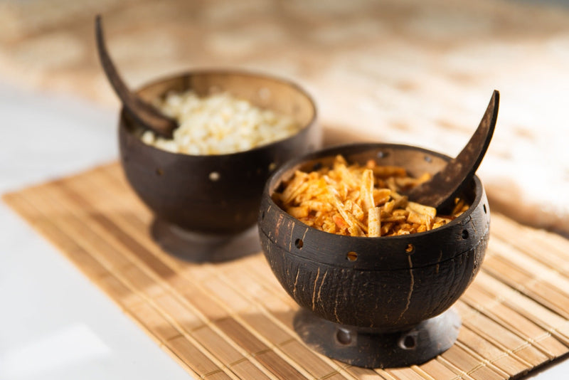 UpCycled coconut shell Agni snack bowl with spoon