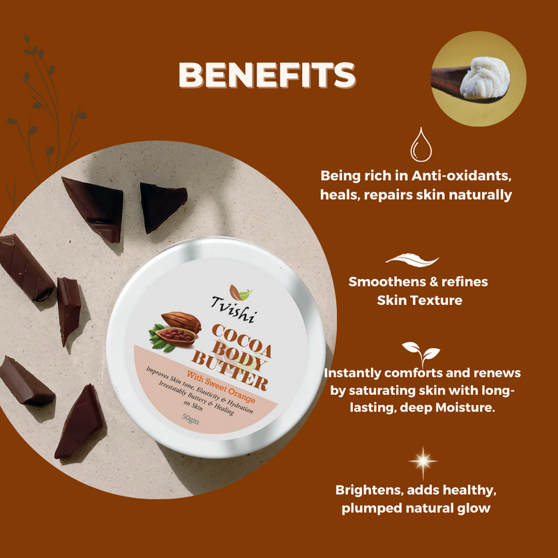 Tvishi Handmade Cocoa Body Butter  Dry skin I Intensely nourishing Cocoa body butter I Normal to Dry Body skin ( Hand to foot) I Soothes itchy, dry skin for Kids & Adults