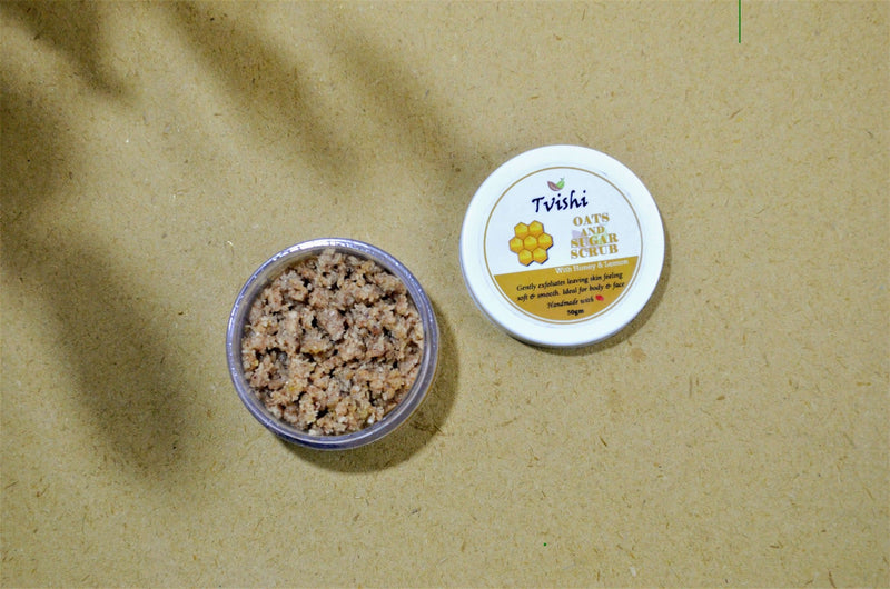 Tvishi Handmade Oats & Sugar Scrub (50 gms) I Face & Body Polish exfoliator,  brightens, softens dry itchy skin  I Reduces pigmentation, scars,  with citrus extracts I Men, Women & Kids