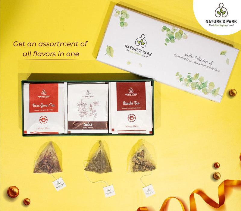 Gift Box  Assortment of Tea & Infusions Gift of Wellnes Healthy Hamper Assorted Green Tea Festive Gift Box (30 Sachets)