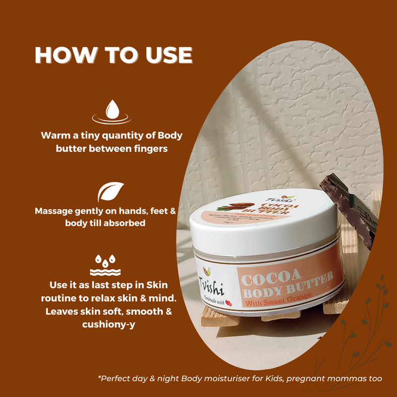 Tvishi Handmade Cocoa Body Butter  Dry skin I Intensely nourishing Cocoa body butter I Normal to Dry Body skin ( Hand to foot) I Soothes itchy, dry skin for Kids & Adults