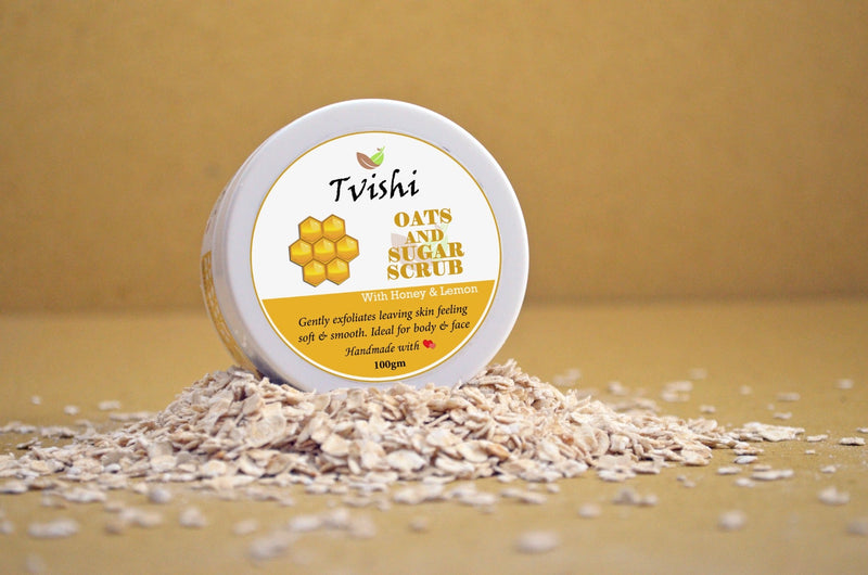 Tvishi Handmade Oats & Sugar Scrub (100 gms) I Face & Body Polish exfoliator,  brightens, softens dry itchy skin  I Reduces pigmentation, scars,  with citrus extracts I Men, Women & Kids