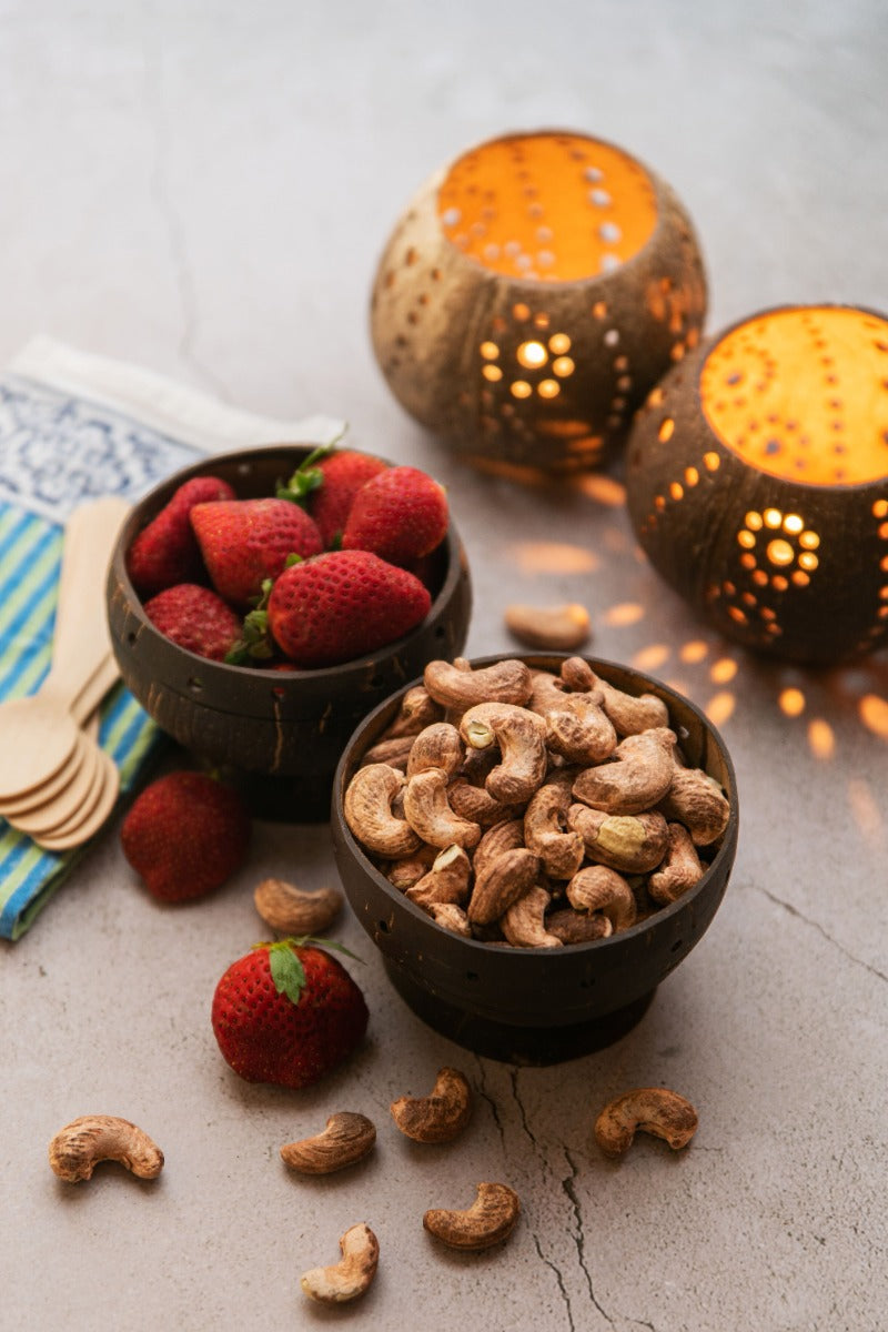 UpCycled coconut shell Agni snack bowl with spoon