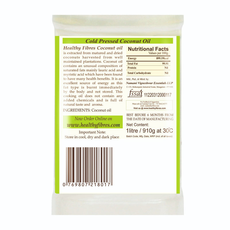 Healthy Fibres Cold Pressed Coconut Oil 1L Combo pack of 2