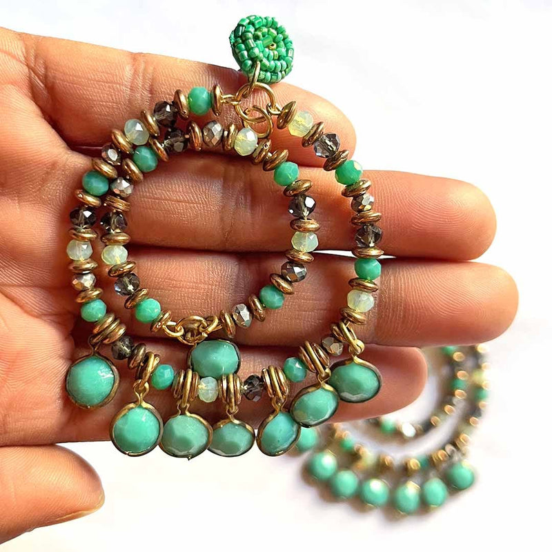 Handmade Beaded Earrings-Green