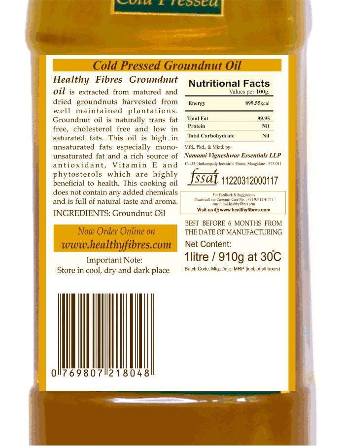 Healthy Fibres  Cold Pressed Groundnut Oil 1L Combo of 2