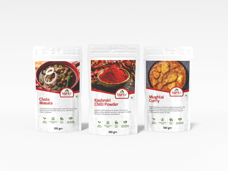 Natural Chole Masala 100 gm, Mughlai Masala 100 gm, Kashmiri Mirchi Combo 100gm