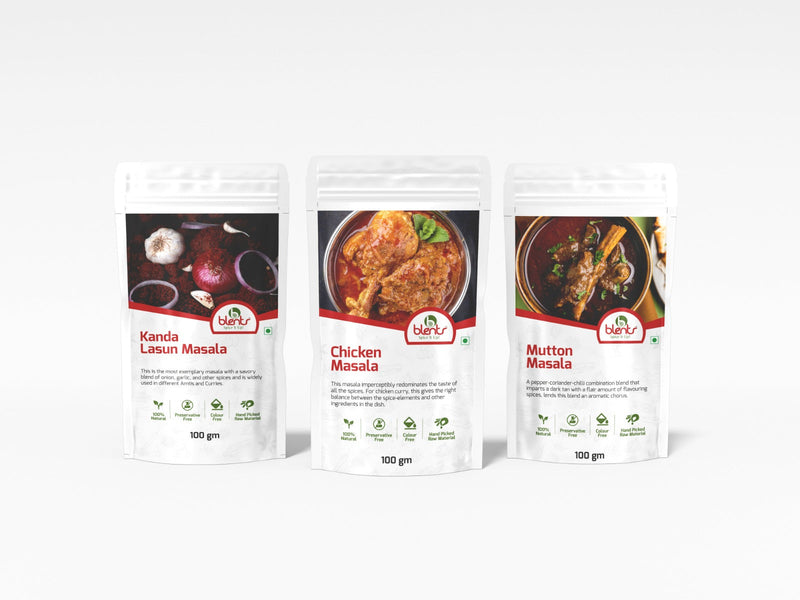 Natural Kanda Lasun Masala 200 gm, Mutton Masala 100 gm & Chicken Masala Powder 100 gm (Combo Pack of 3)