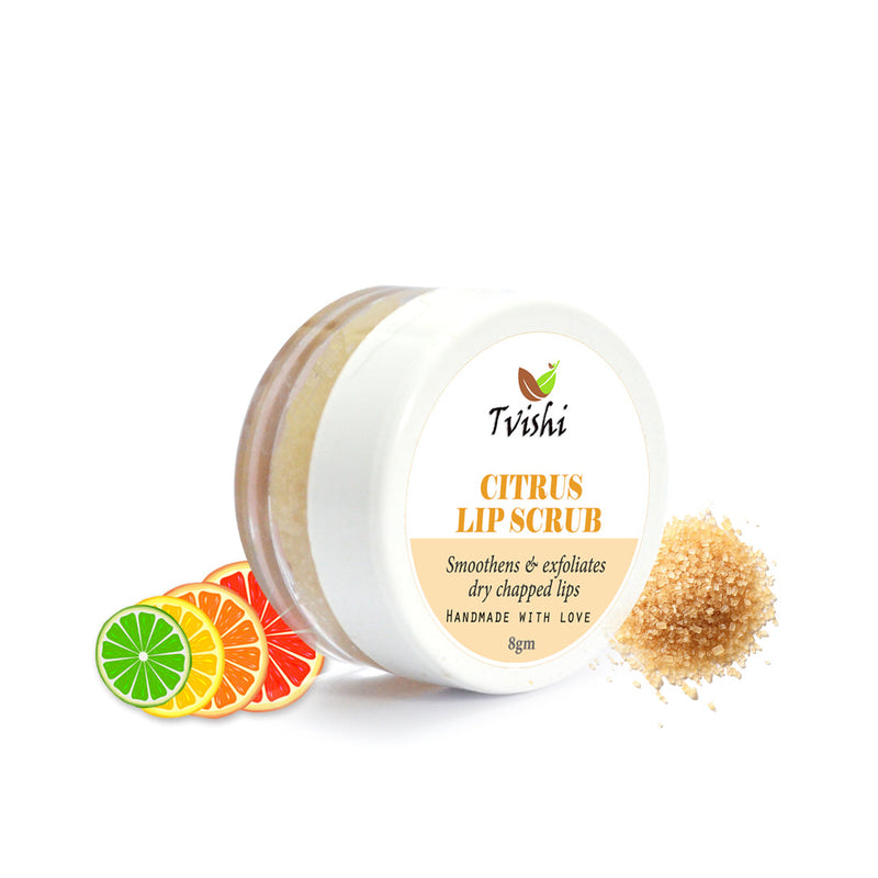 Tvishi Handmade Citrus Lip Scrub (8 gms) I Lightens & Exfoliates dry,pigmented, chapped flaky lips I Soft, supple, nourished lips, Shea & citrus extracts I Long lasting moisture & smoothness