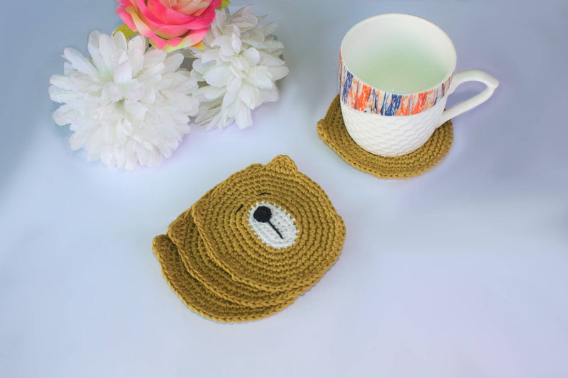 Handcrafted Amigurumi Bear Coasters  Set of 4  Mustard