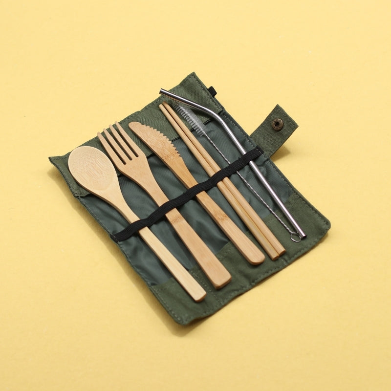 Bamboo Cutlery Set with Pouch (Green)