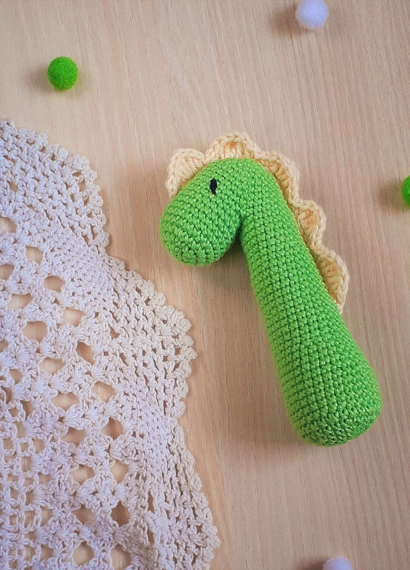 Handcrafted Amigurumi Dinoworm Rattle  Pistachio Green