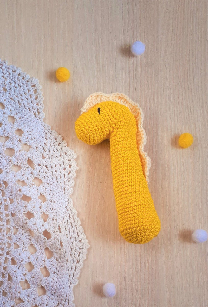 Handcrafted Amigurumi Dinoworm Rattle  Pineapple Yellow