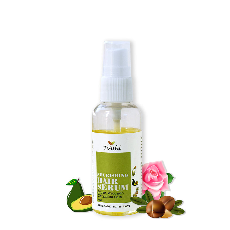 Tvishi Handmade Nourishing Hair Serum (50 ml) I Nourish & moisturise with Argan & avocado, instant smoothness, light weight I Frizzfree, tanglefree, silicon free I Daily use Serum for Men, Women & Kids