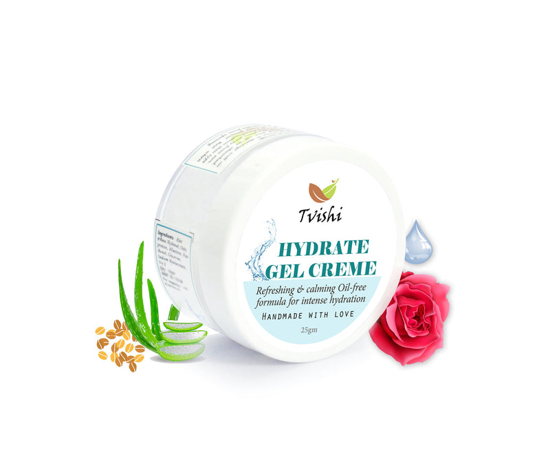 Tvishi Handmade Hydrate Gel cream (25 gms) I Light weight, fresh, calming oilfree gel Moisturizer I Oily to Combination, Reduces redness, sensitivity, daily use I Men & Women