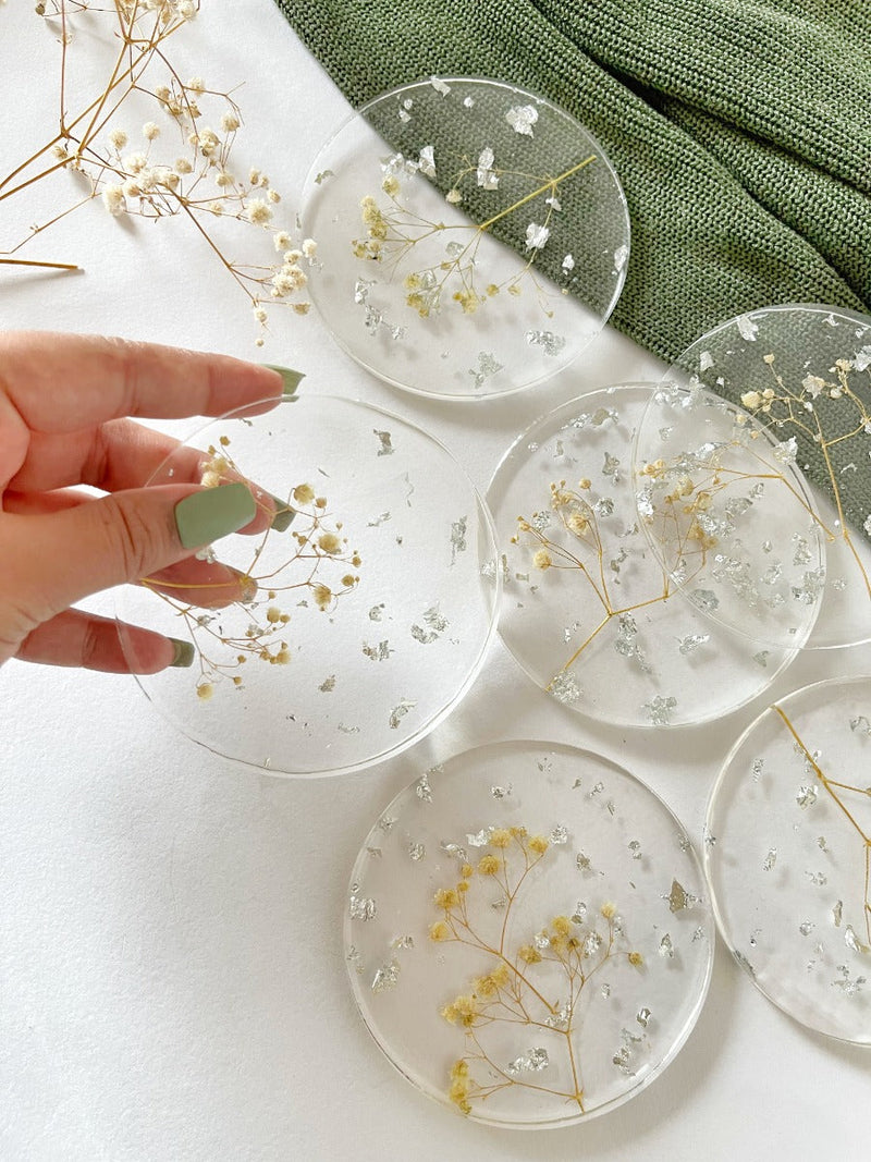 Gypsophila ResIn Coasters(Set of 1)