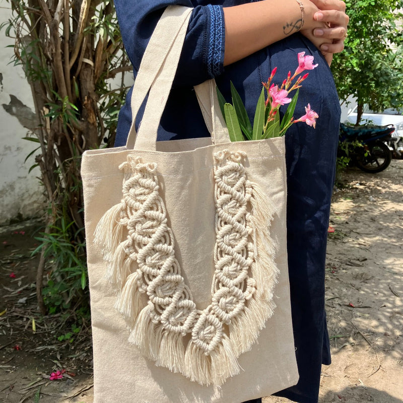 Macrame 100% Cotton tote bag