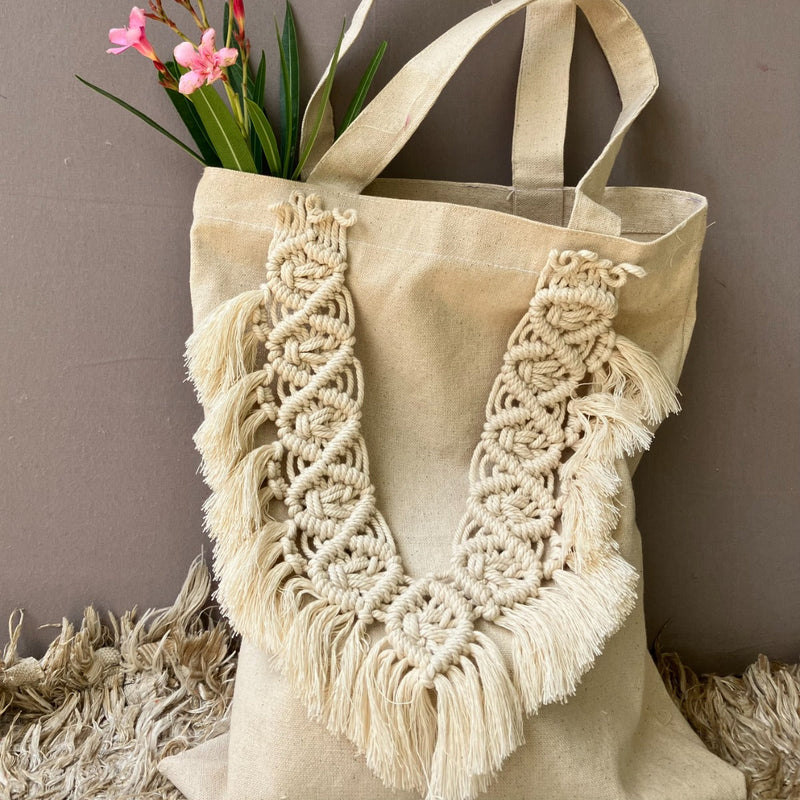 Macrame 100% Cotton tote bag