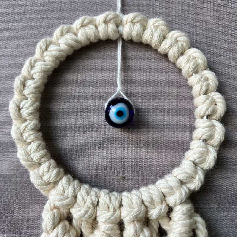 Macrame Tiny "Evil Eye" Dreamcatcher / Car charm