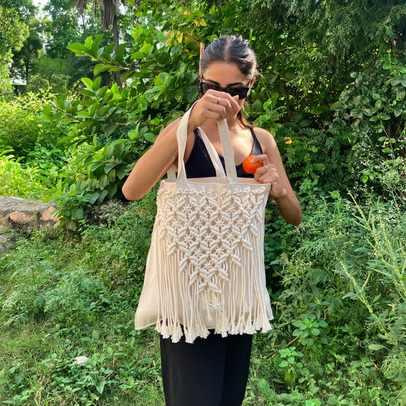 Macrame 100% Cotton Grocery tote bag