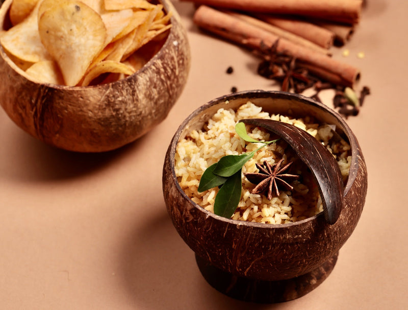 UpCycled coconut shell Annapoorna bowl with spoon