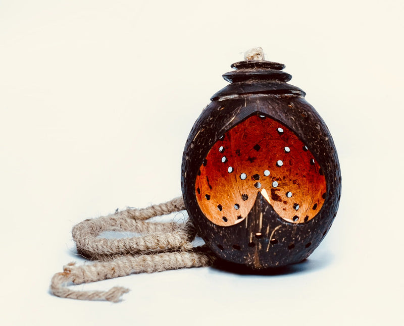 Upcycled discarded Coconut Shell  Siva Hanging Lantern/Light (hanging votive holder)