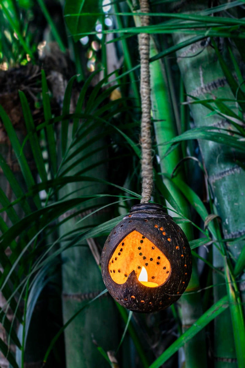 Upcycled discarded Coconut Shell  Siva Hanging Lantern/Light (hanging votive holder)