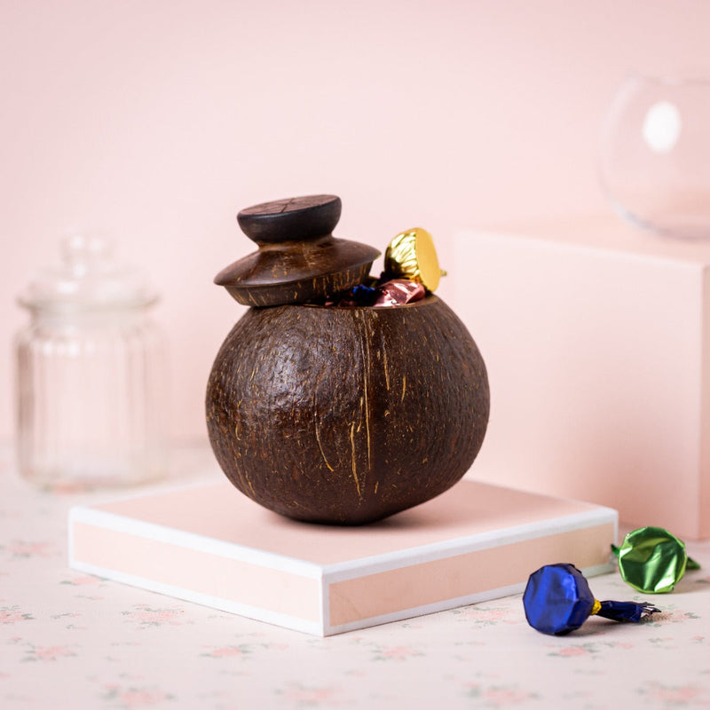 Upcycled coconut shell container Swarna container with lid