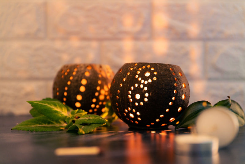 Upcycled coconut shell Vanaja votive holder