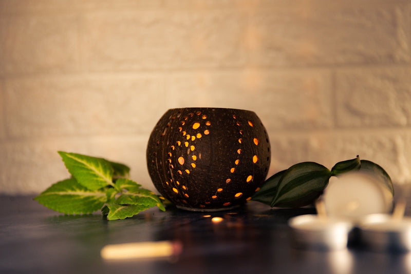 Upcycled coconut shell Vanaja votive holder