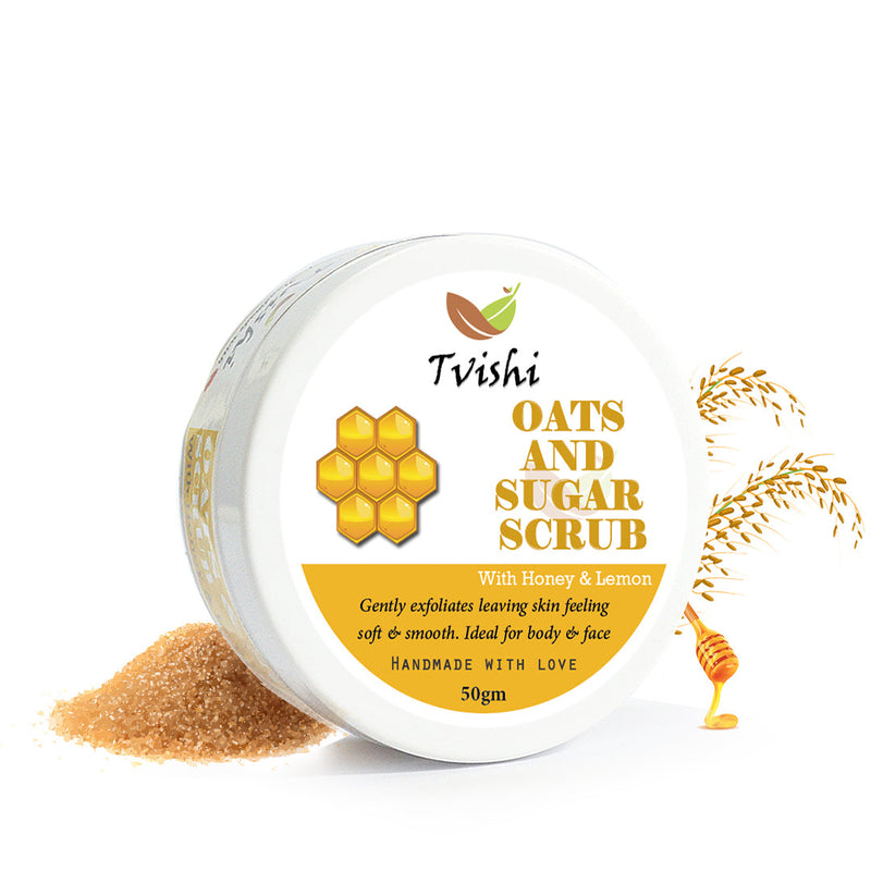 Tvishi Handmade Oats & Sugar Scrub (100 gms) I Face & Body Polish exfoliator,  brightens, softens dry itchy skin  I Reduces pigmentation, scars,  with citrus extracts I Men, Women & Kids