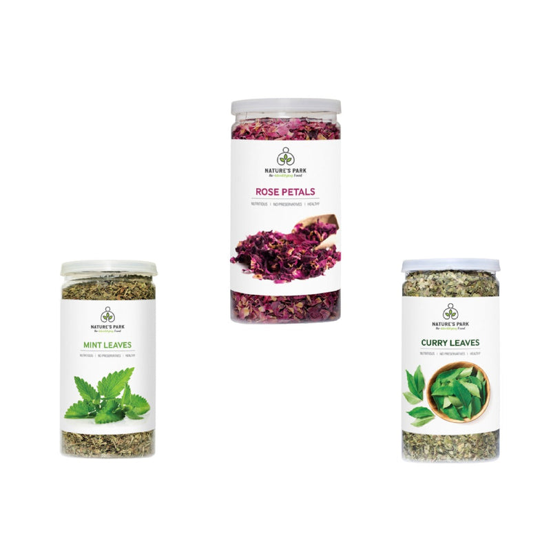 Natural Herbs Combo OF (Rose Petals 40g , Curry Leaves 40g & Mint Leaves 35g)