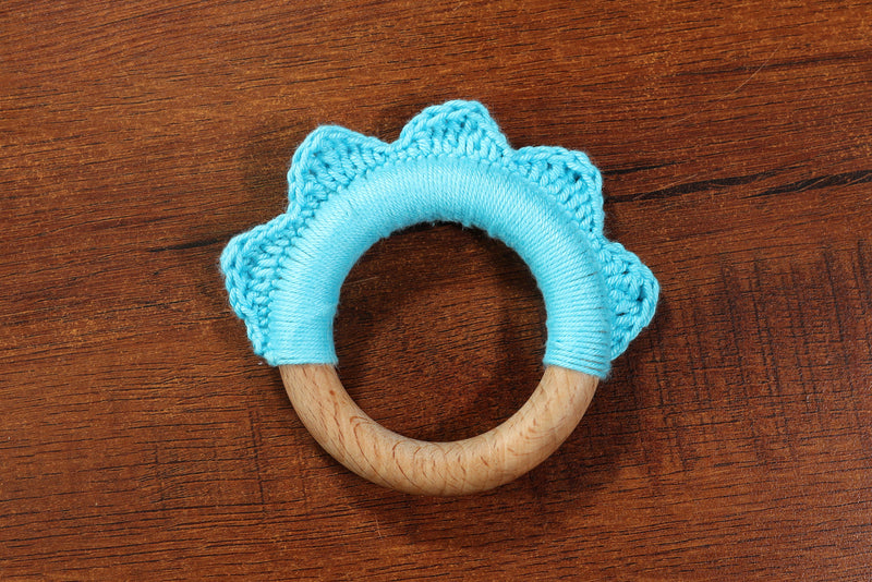 HANDMADE RUFFLE WOODEN TEETHER  CYAN