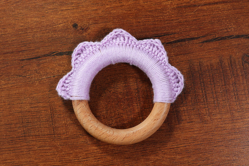 HANDMADE RUFFLE WOODEN TEETHER  LILAC