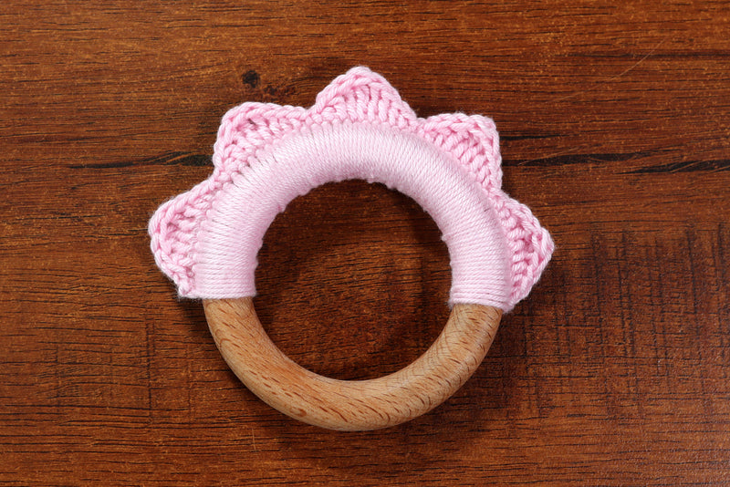 HANDMADE RUFFLE WOODEN TEETHER  POWDER PINK