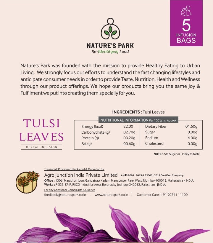 Tulsi Leaves Herbal Infusion (Pyramid Infusion Bags5)