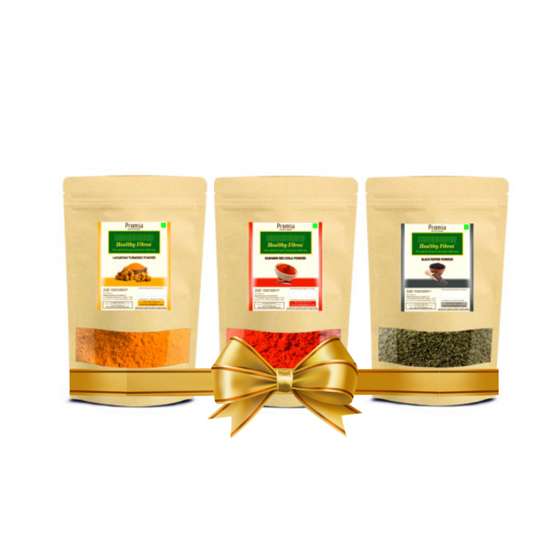 Healthy Fibres  Lakodong Turmeric Powder 100gms,Red Chilly Powder 100, Pepper Powder 100 pack of 3